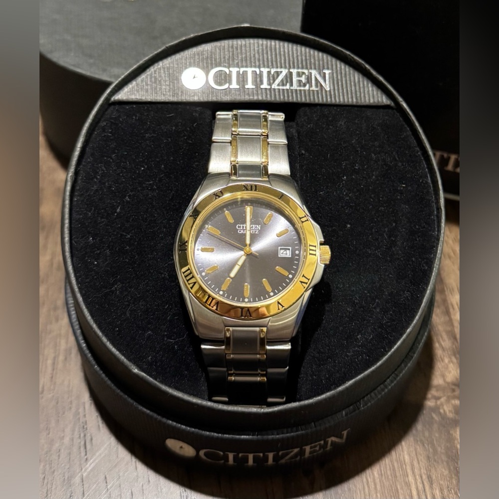 Citizen Gold and Silver Roman Numeral Watch - with Original Case/Box